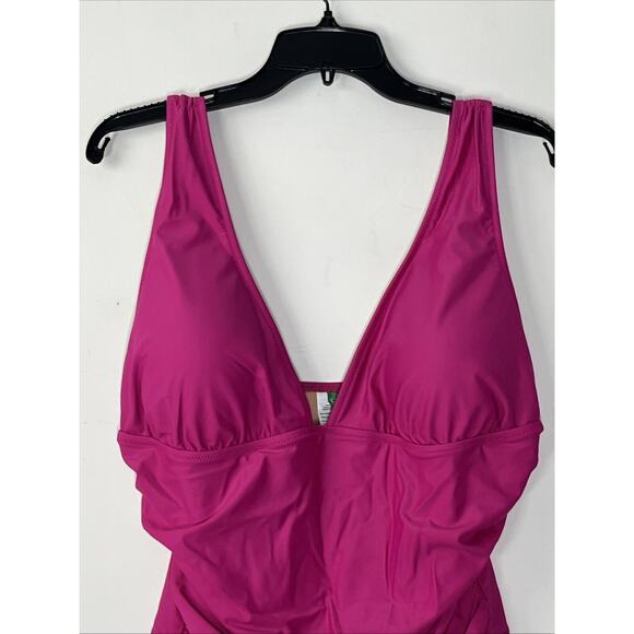 J Crew Ruched V Neck One Piece Swimsuit Womens 18 Radiant Fuchsia Pink Swim Suit - Picture 3 of 8
